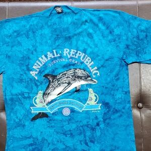 Animal Teal Tie-Dye Dolphin Graphic Short Sleeve Shirt